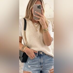 Le Lis Cream Knit Sweater Vest with V-Neck